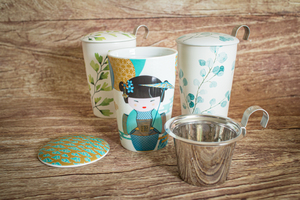 Mug double paroi avec infuseur  différents motifs 35 cl 